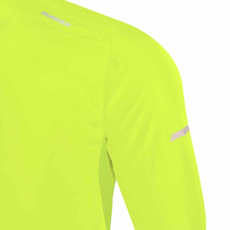 Giacca Running Tecnica Runnek Giallo Fluo Dettaglio Cappuccio