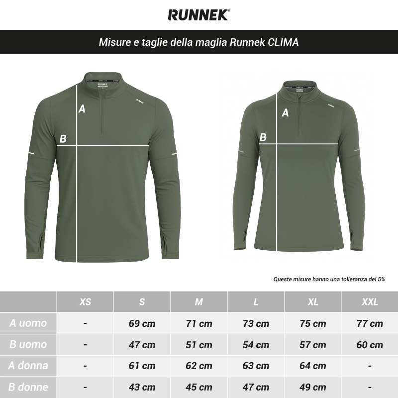 Misure e taglie Runnek CLIMA italia